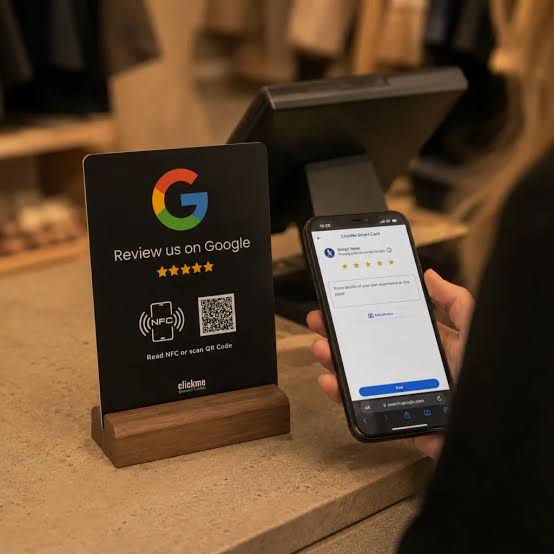Plaquinha de avaliação Google com NFC e QR Code